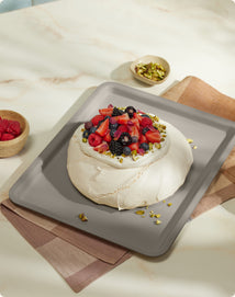 Saffron Pavlova with Berries on black large wonder oven non toxic air fryer toaster oven tray