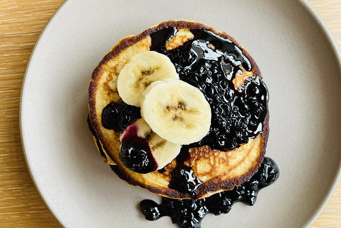 Banana Yogurt Pancakes with Blueberry Ginger Syrup 