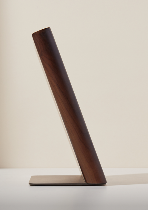 side view of walnut knife block