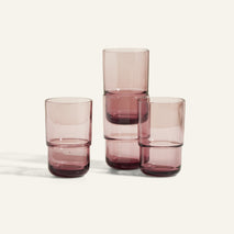pink tall drinking glasses stacked