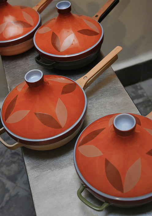 olive/clay tagine on top of always pan