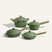 green large cookware set - large always pan, perfect pot, mini perfect pot and ini always pan
