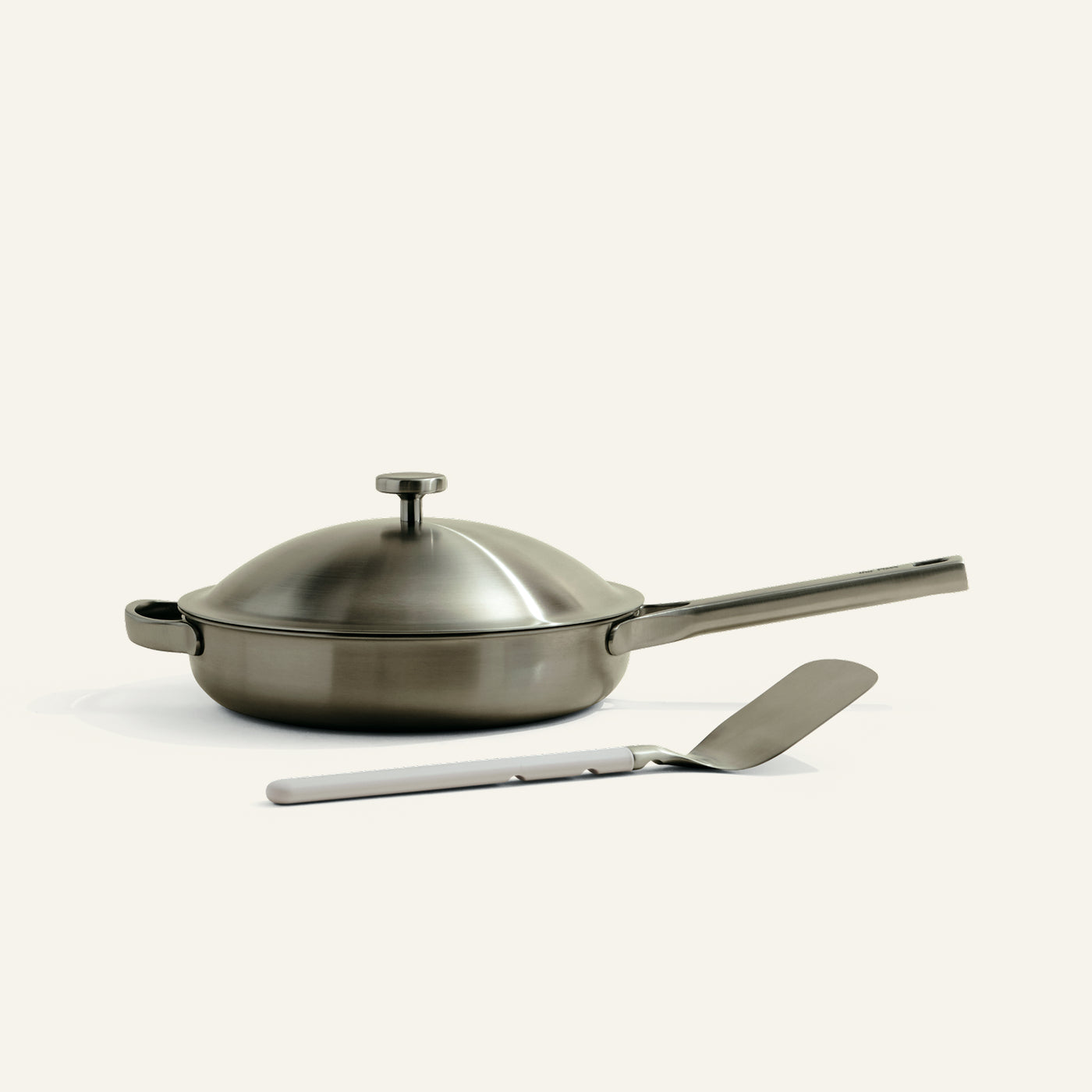 Our Place Titanium Always Pan Pro with its stainless steel exterior and titanium interior.